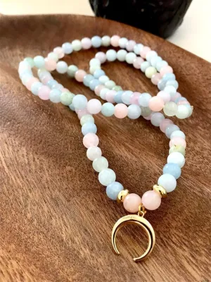 Natural MORGANITE 8mm 108 Mala Beads, Spiritual, Meditation Beads, Reiki, Japa Mala, Buddhist Prayer Beads, Yoga Bracelet, healing beads LKMALA-RRGU-2383