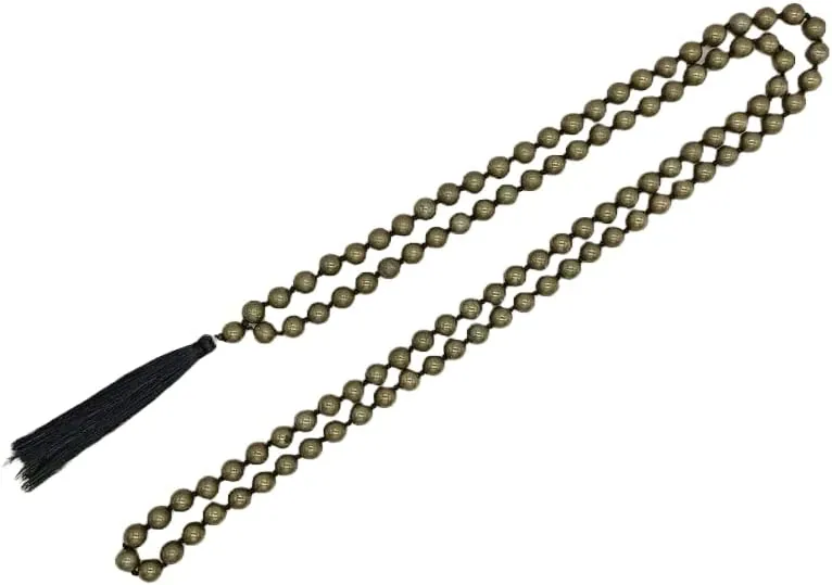 Natural Pyrite 8mm 108 Mala Beads, Spiritual, Meditation Beads, Reiki, Japa Mala, Buddhist Prayer Beads, Yoga Bracelet, healing beads LKMALA-RRGU-3169