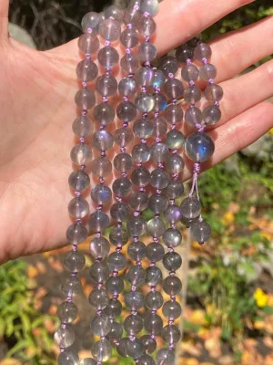 Natural Rainbow Labradorite 8mm 108 Mala Beads, Spiritual, Meditation Beads, Reiki, Japa Mala, Buddhist Prayer Beads, Yoga Bracelet, healing beads LKMALA-RRGU-3018, 34 inch, grey