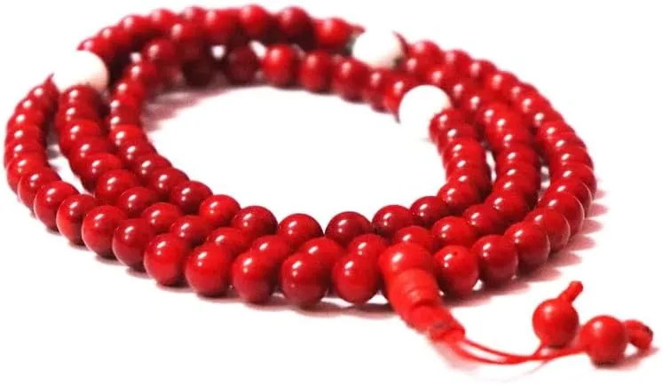 Natural Red Coral,conch shell 8mm 108 Mala Beads, Spiritual, Meditation Beads, Reiki, Japa Mala, Buddhist Prayer Beads, Yoga Bracelet, healing beads LKMALA-RRGU-670