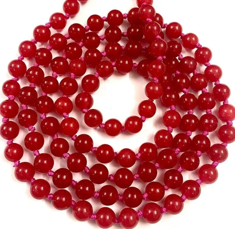 Natural Red Jade 8mm 108 Mala Beads, Spiritual, Meditation Beads, Reiki, Japa Mala, Buddhist Prayer Beads, Yoga Bracelet, healing beads LKMALA-RRGU-256