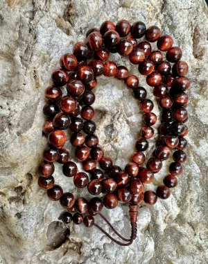 Natural Red Tiger Eye 8mm-10mm 108 Mala Beads, Spiritual, Meditation Beads, Reiki, Japa Mala, Buddhist Prayer Beads, Yoga Bracelet, healing beads LKMALA-RRGU-1611