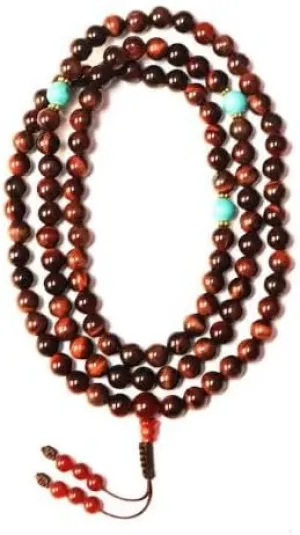 Natural Red Tiger Eye,turquoise 8mm 108 Mala Beads, Spiritual, Meditation Beads, Reiki, Japa Mala, Buddhist Prayer Beads, Yoga Bracelet, healing beads LKMALA-RRGU-823