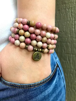 Natural Rhodonite 8mm 108 Mala Beads, Spiritual, Meditation Beads, Reiki, Japa Mala, Buddhist Prayer Beads, Yoga Bracelet, healing beads LKMALA-RRGU-3267