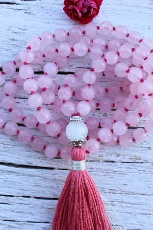 Natural Rose Quartz, Moonstone 6mm 108 Mala Beads, Spiritual, Meditation Beads, Reiki, Japa Mala, Buddhist Prayer Beads, Yoga Bracelet, healing beads LKMALA-RRGU-2701