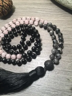 Natural rose quartz,labradorite,onyx and lava 6mm 108 Mala Beads, Spiritual, Meditation Beads, Reiki, Japa Mala, Buddhist Prayer Beads, Yoga Bracelet, healing beads LKMALA-RRGU-2230