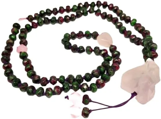 Natural Ruby in Zoisite and Rose Quartz 8mm 108 Mala Beads, Spiritual, Meditation Beads, Reiki, Japa Mala, Buddhist Prayer Beads, Yoga Bracelet, healing beads LKMALA-RRGU-3902