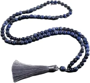 Natural sodalite 8mm 108 Mala Beads, Spiritual, Meditation Beads, Reiki, Japa Mala, Buddhist Prayer Beads, Yoga Bracelet, healing beads LKMALA-RRGU-1512, 34 inch, blue