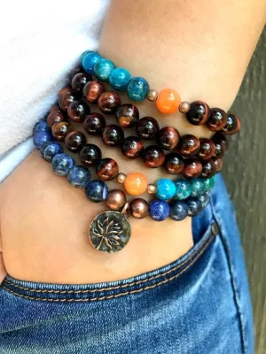 Natural Sodalite, Apatite and Red Tiger's Eye 8mm 108 Mala Beads, Spiritual, Meditation Beads, Reiki, Japa Mala, Buddhist Prayer Beads, Yoga Bracelet, healing beads LKMALA-RRGU-2524