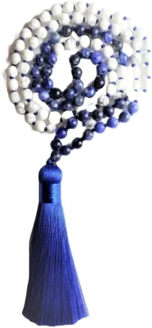 Natural Sodalite ,Howlite 6mm 108 Mala Beads, Spiritual, Meditation Beads, Reiki, Japa Mala, Buddhist Prayer Beads, Yoga Bracelet, healing beads LKMALA-RRGU-2634