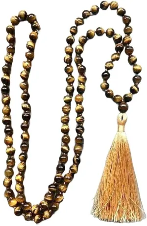 Natural Tiger Eye 8mm 108 Mala Beads, Spiritual, Meditation Beads, Reiki, Japa Mala, Buddhist Prayer Beads, Yoga Bracelet, healing beads LKMALA-RRGU-1057, 34 inch