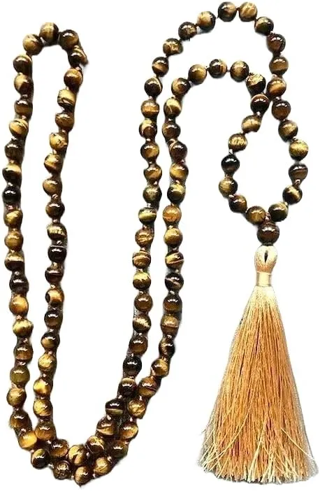 Natural Tiger Eye 8mm 108 Mala Beads, Spiritual, Meditation Beads, Reiki, Japa Mala, Buddhist Prayer Beads, Yoga Bracelet, healing beads LKMALA-RRGU-1057, 34 inch
