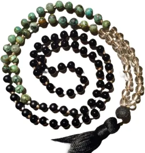 Natural Turquoise, Onyx,African Turquoise 8mm 108 Mala Beads, Spiritual, Meditation Beads, Reiki, Japa Mala, Buddhist Prayer Beads, Yoga Bracelet, healing beads LKMALA-RRGU-2227