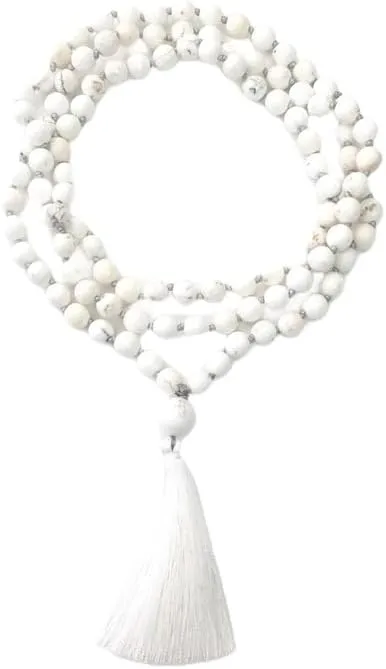 Natural White Turquoise 8mm 108 Mala Beads, Spiritual, Meditation Beads, Reiki, Japa Mala, Buddhist Prayer Beads, Yoga Bracelet, healing beads LKMALA-RRGU-2731