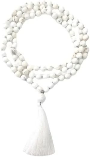 Natural White Turquoise 8mm 108 Mala Beads, Spiritual, Meditation Beads, Reiki, Japa Mala, Buddhist Prayer Beads, Yoga Bracelet, healing beads LKMALA-RRGU-2731