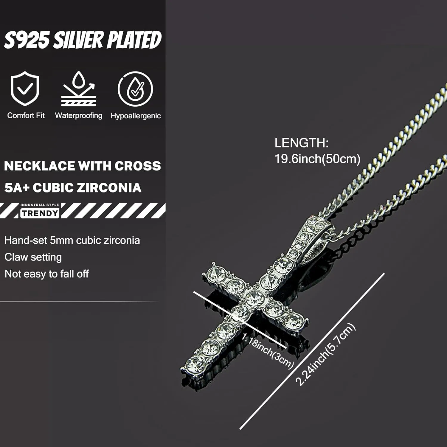 Necklace for Men Cross Pendant Necklace Diamond Tennis Chain Cuban Necklace Hip Pop Jewelry