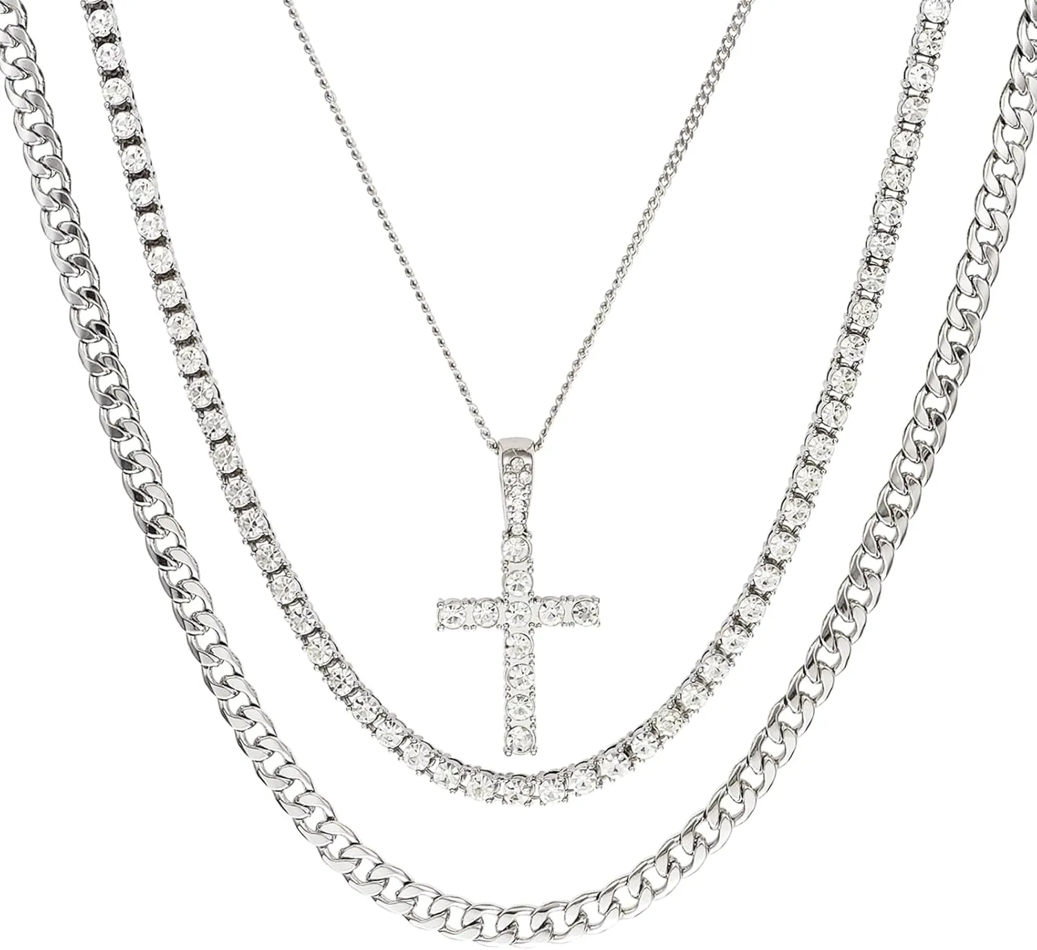Necklace for Men Cross Pendant Necklace Diamond Tennis Chain Cuban Necklace Hip Pop Jewelry