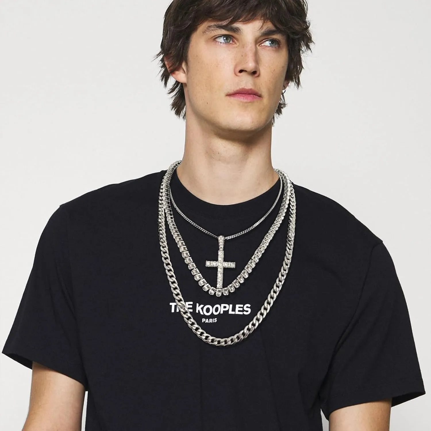 Necklace for Men Cross Pendant Necklace Diamond Tennis Chain Cuban Necklace Hip Pop Jewelry