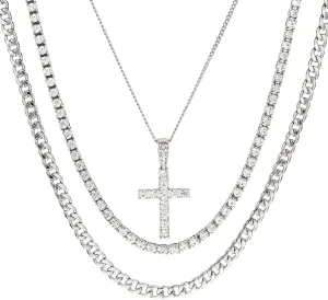 Necklace for Men Cross Pendant Necklace Diamond Tennis Chain Cuban Necklace Hip Pop Jewelry