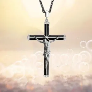 New 2025 Fashion Jesus Cross Black Chain Necklace Religious Belief Jesus Pendant Hip Hop Necklaces For Men Cross Jewelry Anniversary Decoration Jewelry Commemorative Accessories Trendy Best For Gift