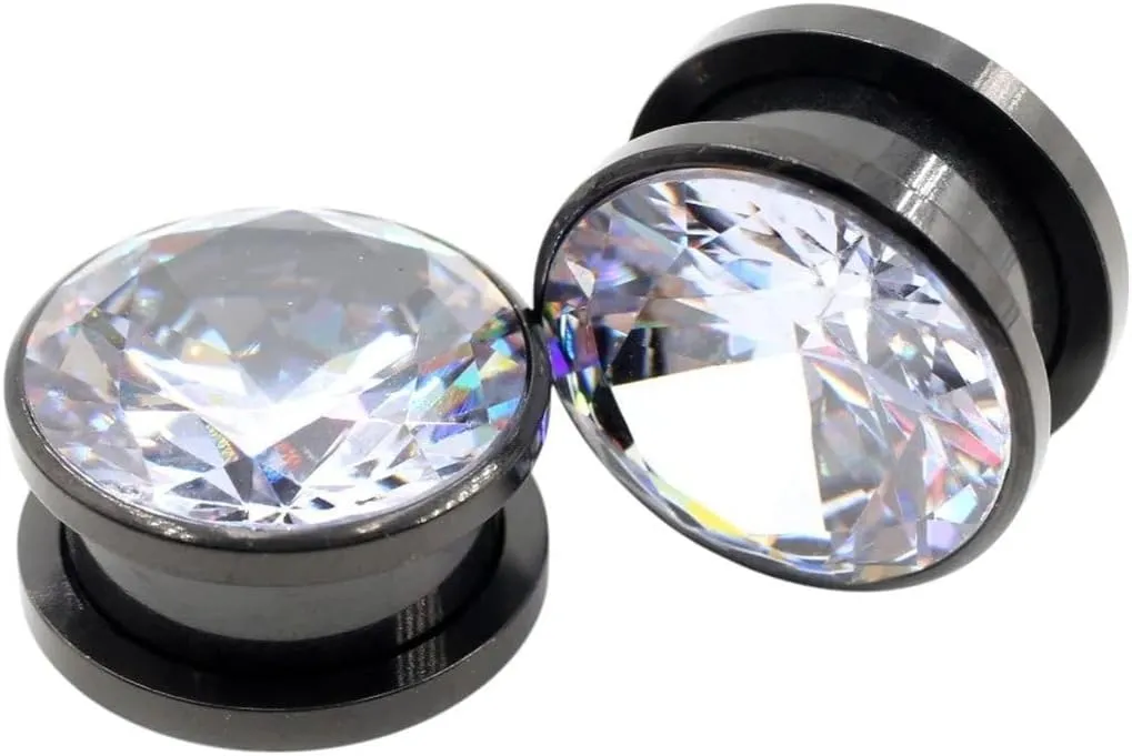 New 2026 Arrive 2Pcs Stainless Zirconia Crystal Screw Ear Tunnels Plugs Expander Stretcher Gauges Earrings Body Piercing Jewelry Fashion Trendy Accessories Creative Gift
