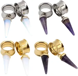 New 2026 Arrive Unisex 2Pcs Surgical Steel Opal Purple Stone Ear Plug Tunnel Expander Gauges Cone Internally Thread Piercing Body Jewelry Fashion Trendy Accessories Creative Gift For Women And Men