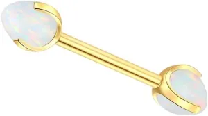New 2026 Unisex 1/5Pcs G23 Titanium Claw Opal Nipples Ring Piercings Internally Thread Tongue Barbell Rings Sexy Women Jewelry 14G Fashion Trendy Accessories Creative Gift For Women And Men