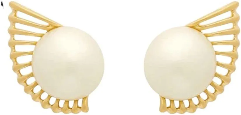 New 2026 Unisex Stainles Stell White Round Imitation Pearl Earrings for Women Golden Color Hollow Out Metal Side Stud Wedding Party Fashion Jewelry Trendy Accessories Creative Gift for Women and Men