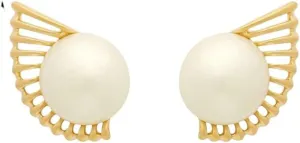 New 2026 Unisex Stainles Stell White Round Imitation Pearl Earrings for Women Golden Color Hollow Out Metal Side Stud Wedding Party Fashion Jewelry Trendy Accessories Creative Gift for Women and Men
