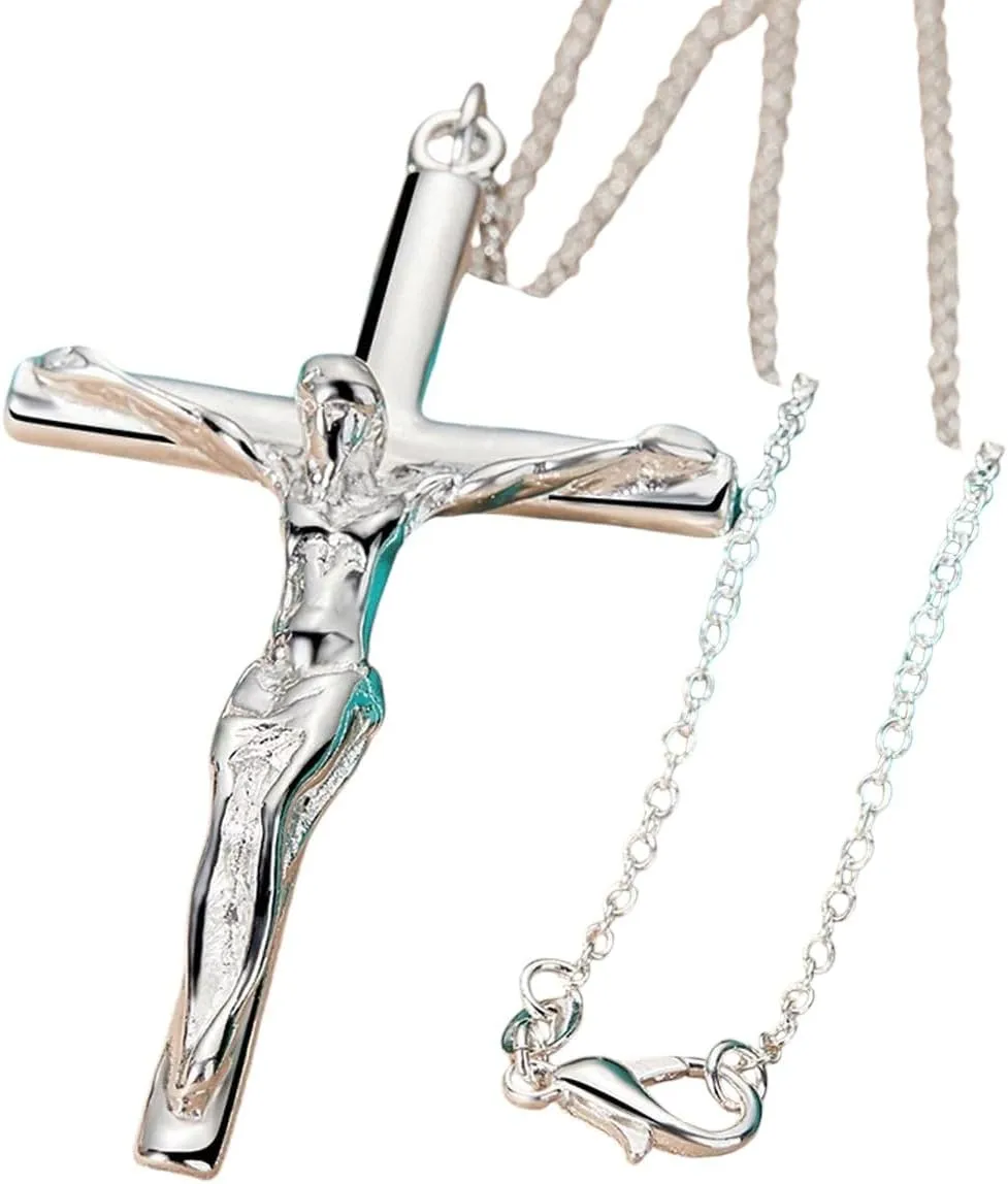 New For Trendy 2025 Silver Color Jesus Cross Pendant Necklace 16/18/20/22/24/26/30 Inch Chain For Woman Man Charm Wedding Jewelry Fashion Accessories Creative Gift