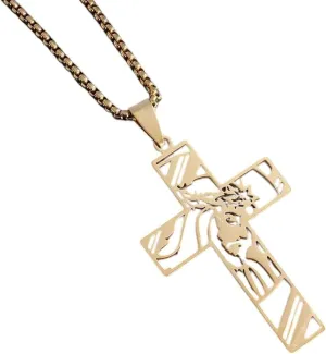 New For Trendy 2025 Stainless Steel Jesus Letters Christian Jesus Cross Pendant Necklace Men Women Catholic Faith Prayer Jewelry Fashion Accessories Creative Gift