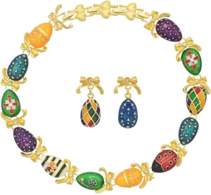 NSLS Easter Vintage Style Court Baroque Necklace Earring Jewelry Sets Multi Color Eggs Bow-Knot Choker, Jewelry Gifts for Women Celebration Party