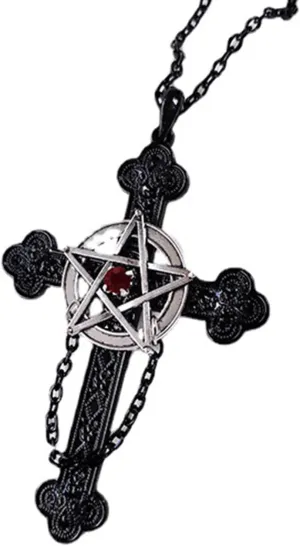 NUEAYMS Vintage Pentacle Cross Necklace Antique Pentacle Cross Charm Necklace Alloy Material Retro Pendant Necklace for Man