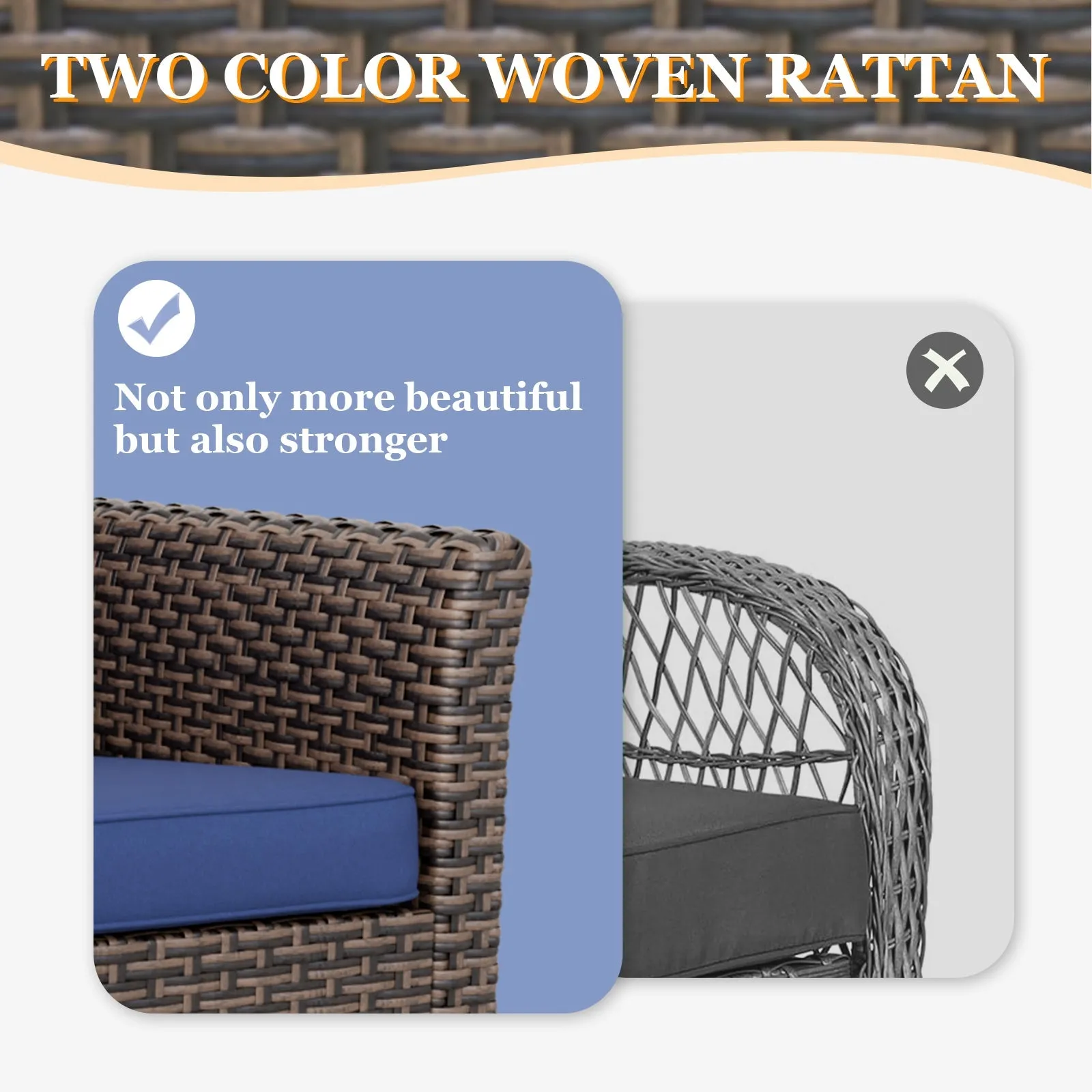 Ocean Vista Outdoor Wicker Patio Sofa Deep Cushions Rattan Loveseat