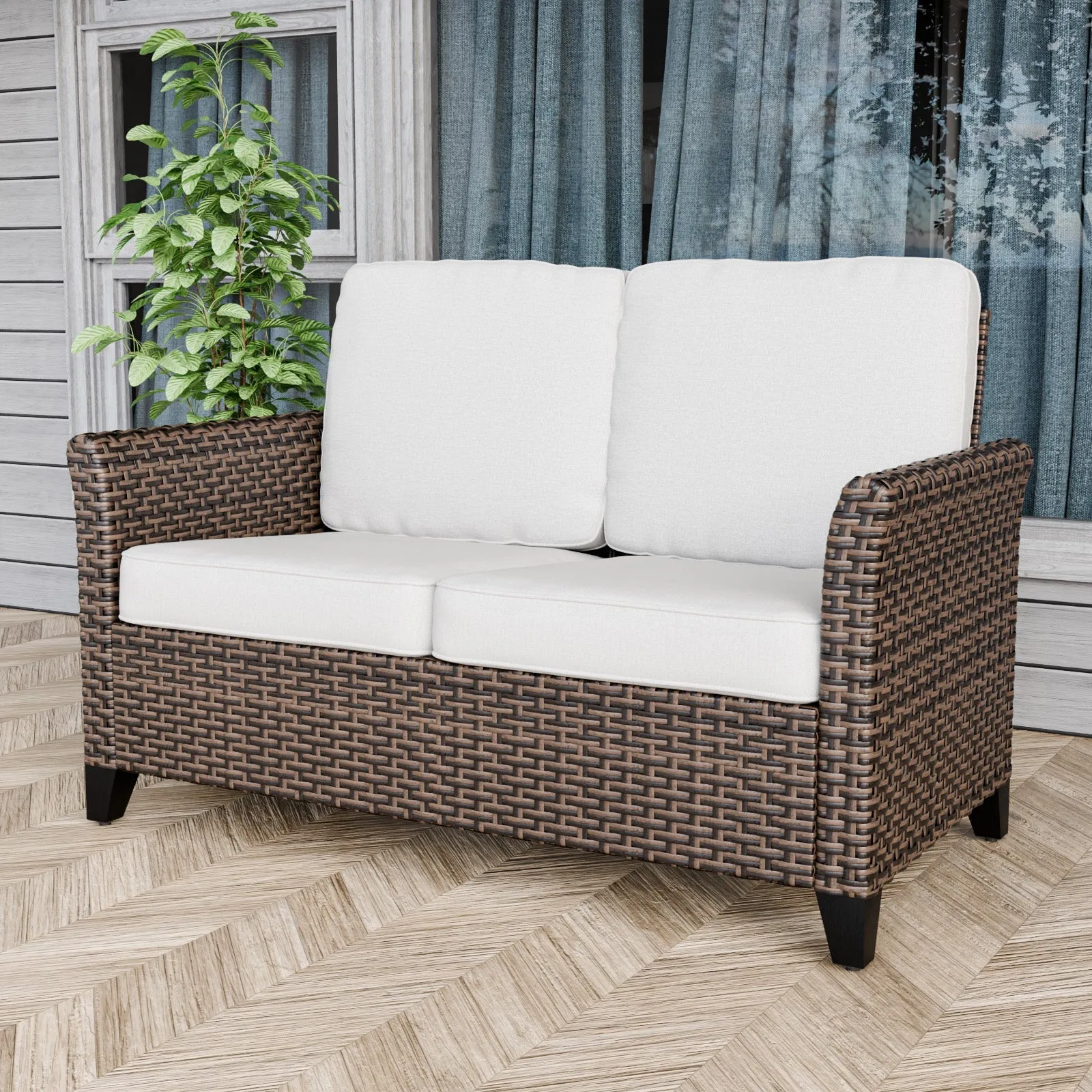 Ocean Vista Outdoor Wicker Patio Sofa Deep Cushions Rattan Loveseat