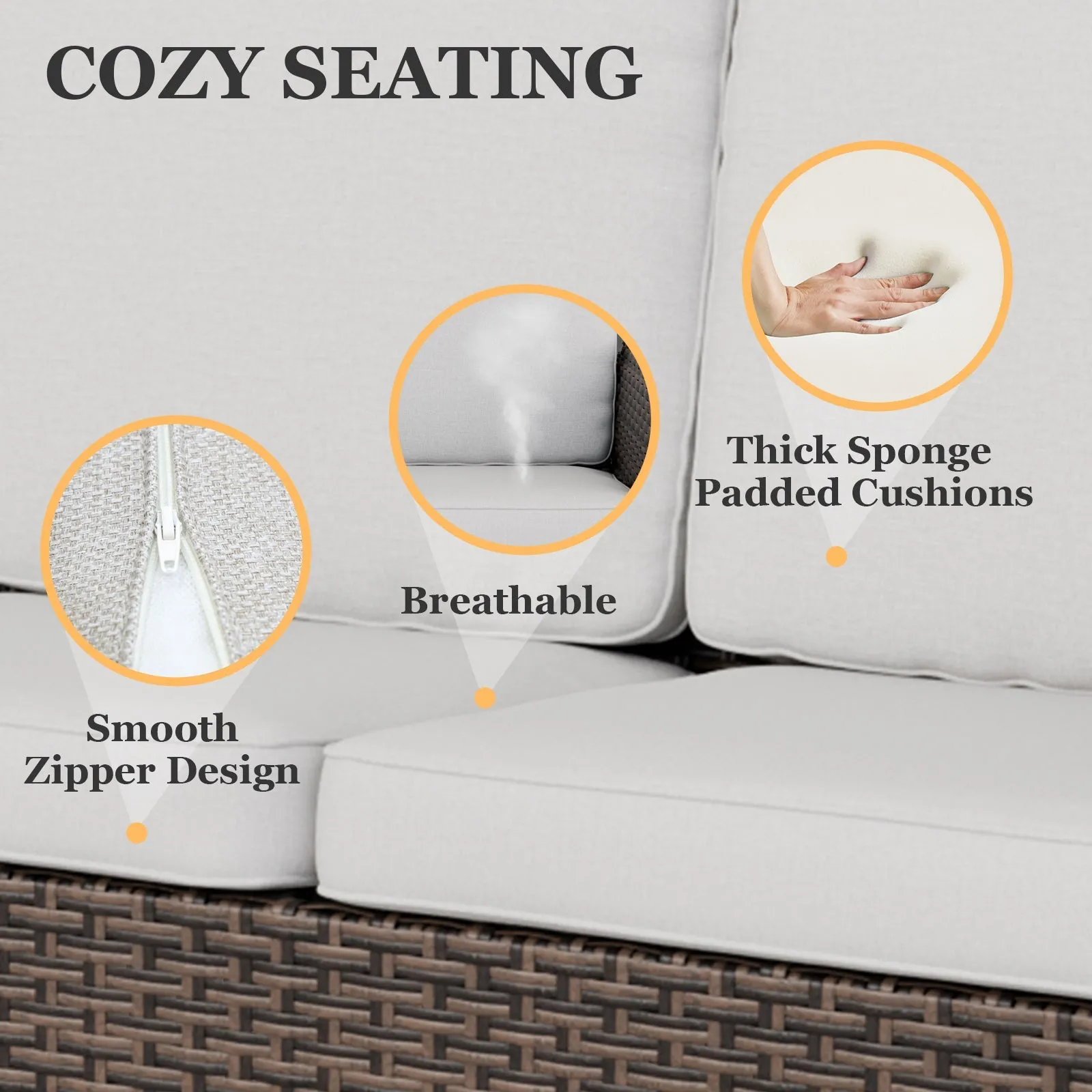 Ocean Vista Outdoor Wicker Patio Sofa Deep Cushions Rattan Loveseat