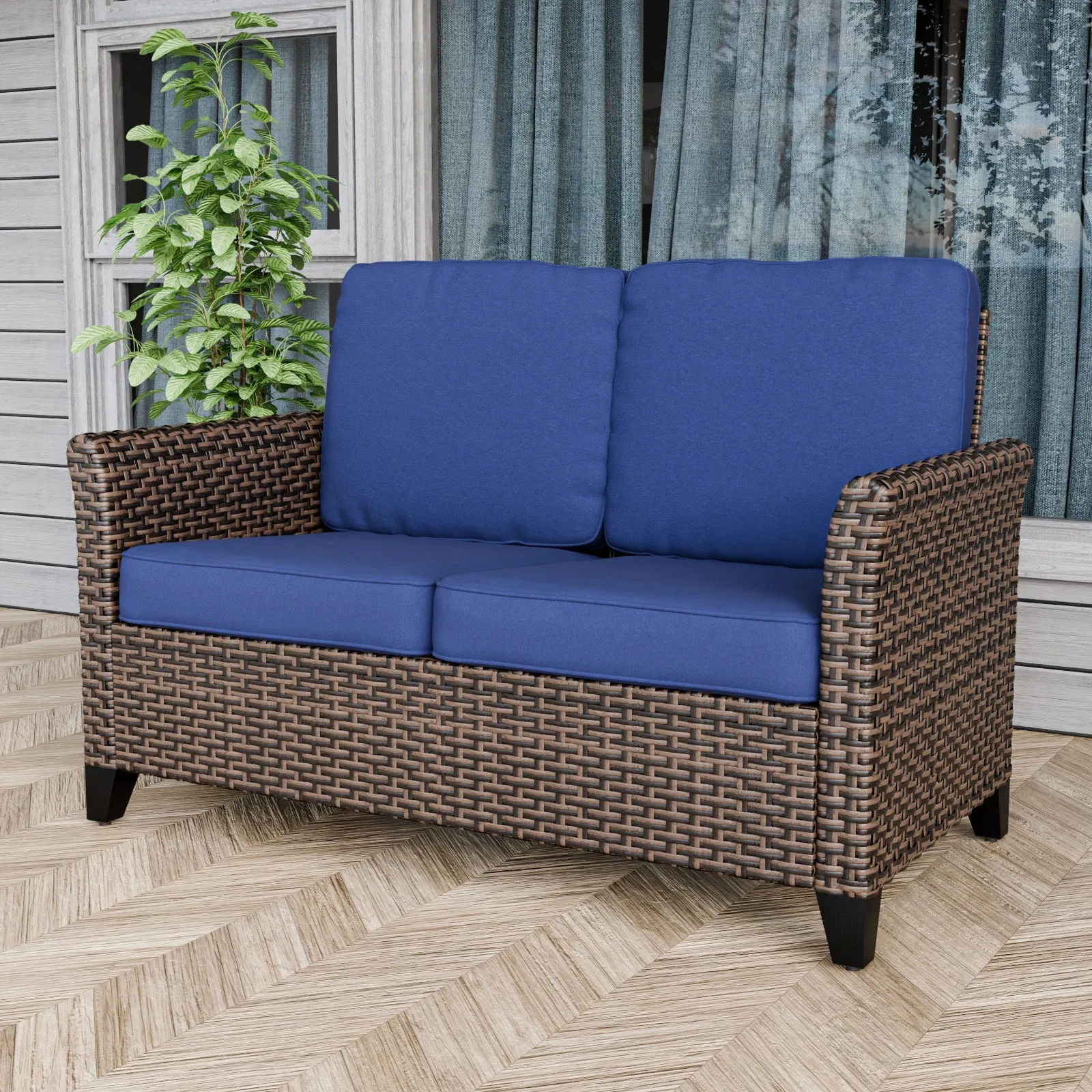 Ocean Vista Outdoor Wicker Patio Sofa Deep Cushions Rattan Loveseat
