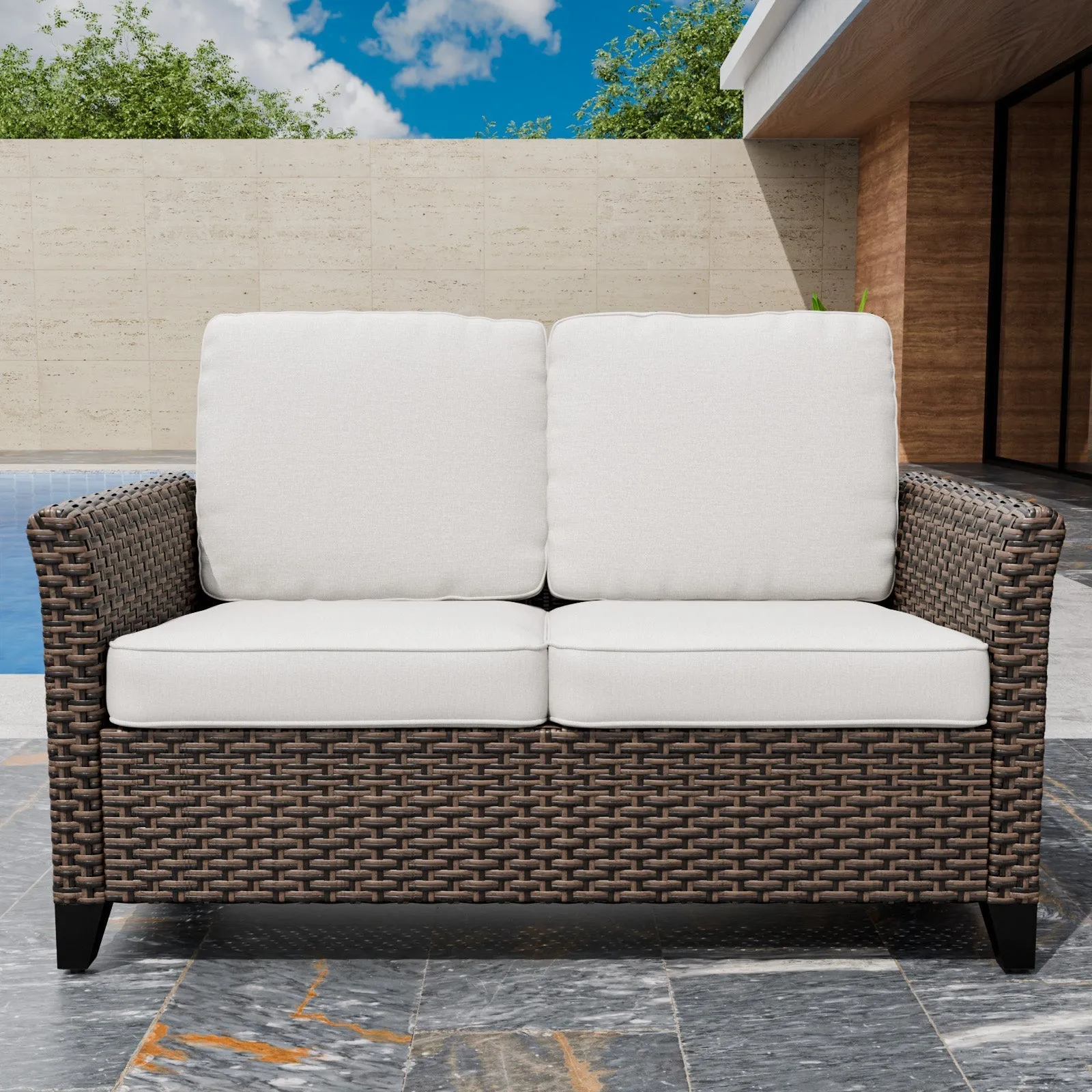Ocean Vista Outdoor Wicker Patio Sofa Deep Cushions Rattan Loveseat