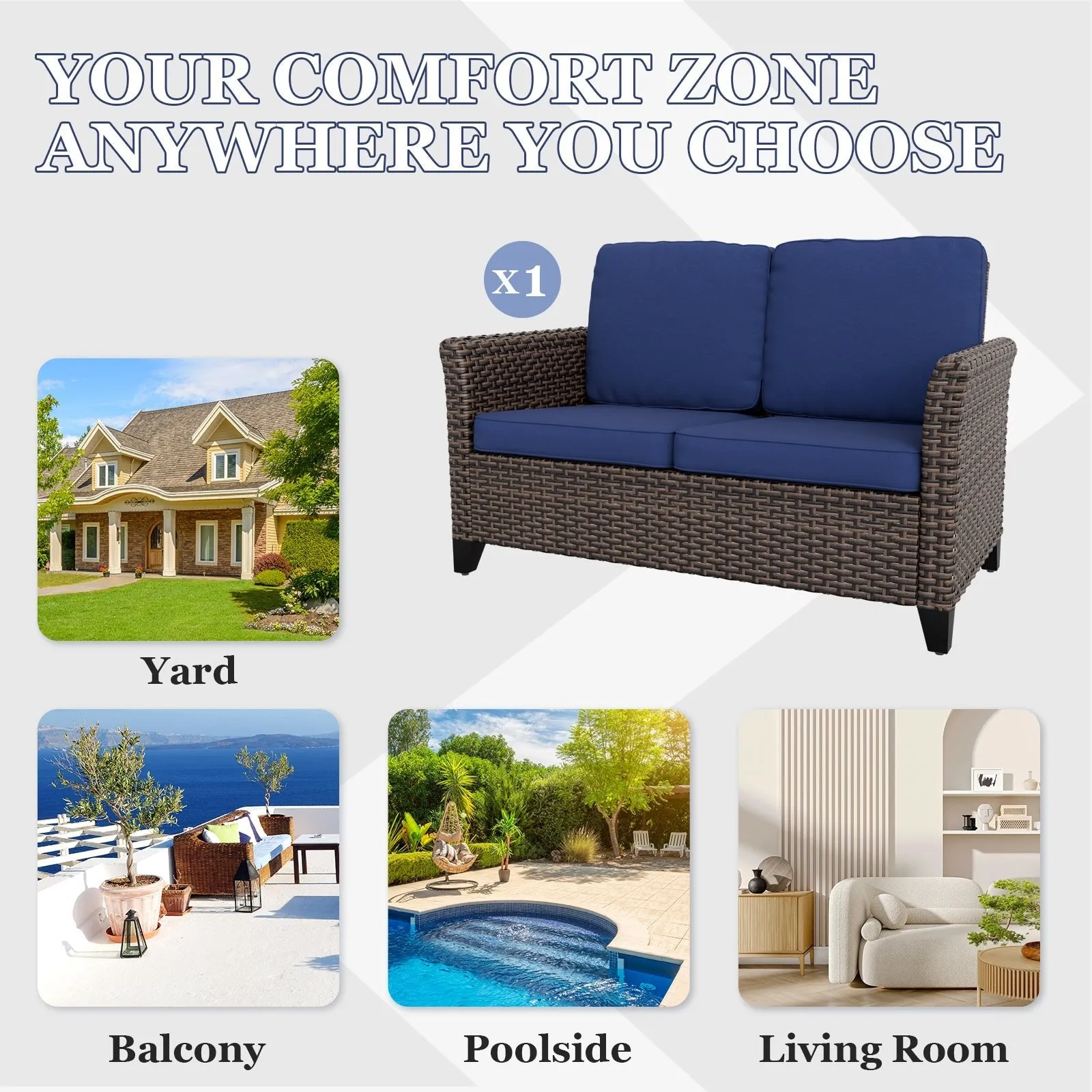 Ocean Vista Outdoor Wicker Patio Sofa Deep Cushions Rattan Loveseat