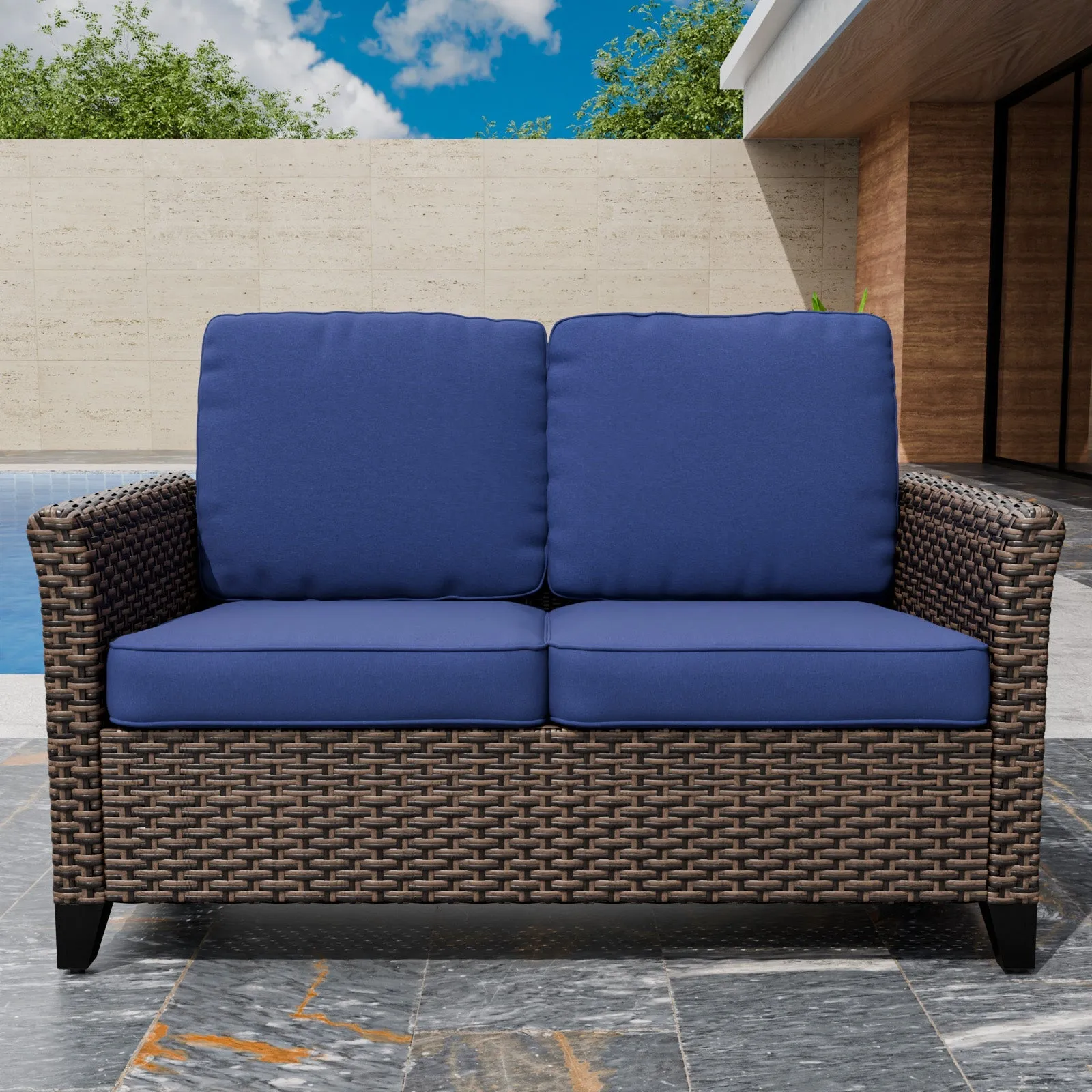 Ocean Vista Outdoor Wicker Patio Sofa Deep Cushions Rattan Loveseat