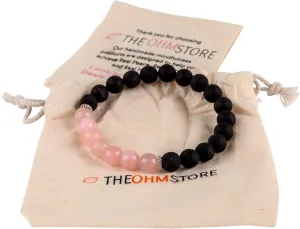 Ohm Store Lava Stone and Rose Quartz Bracelet for Women  Diffuser Bracelet for Essential Oils  Handmade Energy Bracelet for Meditation, Stress Relief and Mantra Bead Recitation