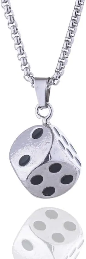 ONLYJUMP Metal Dice Pendant Necklace for Women Men Stainless Steel Vintage Dice Necklace Punk Hip Hop Necklace Lucky Dice Pendant Necklace Gambling Casino Jewelry Gift