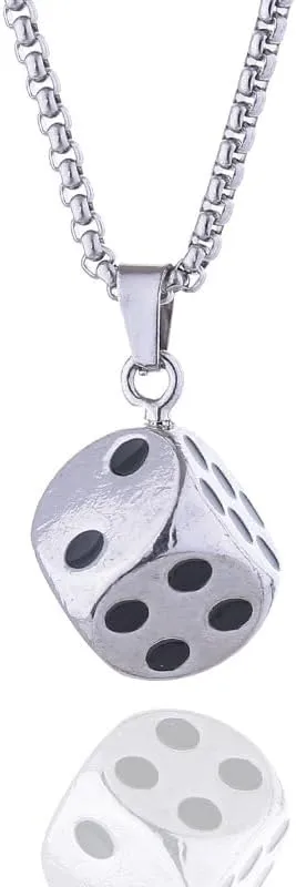 ONLYJUMP Metal Dice Pendant Necklace for Women Men Stainless Steel Vintage Dice Necklace Punk Hip Hop Necklace Lucky Dice Pendant Necklace Gambling Casino Jewelry Gift