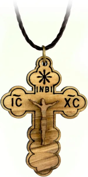 Orthodox Eastern Cross, Wooden Cross Necklace for Men & Women, Certified Holy Land Olive Wood Pendant Necklace from Bethlehem Israel, Christian & Catholic Religious Keepsake Gift