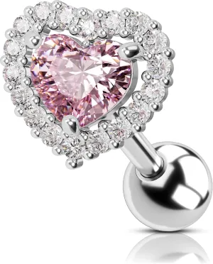 OUFER 16G Helix Earrings, Heart Shiny Clear CZ Helix Piercing Jewelry, 316L Surgical Steel Cartilage Earrings, Tragus Daith Rook Sung Lobe Piercing Jewelry For Women And Men