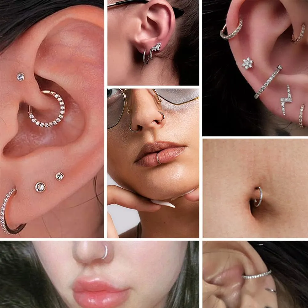 OUFER Gold Hinged Segment Earring Hoop 16G Stainless Steel with Cartilage Earrings Clear CZ Paved Tragus Helix Earrings Cartilage Earring Septum Nose Ring Hoop