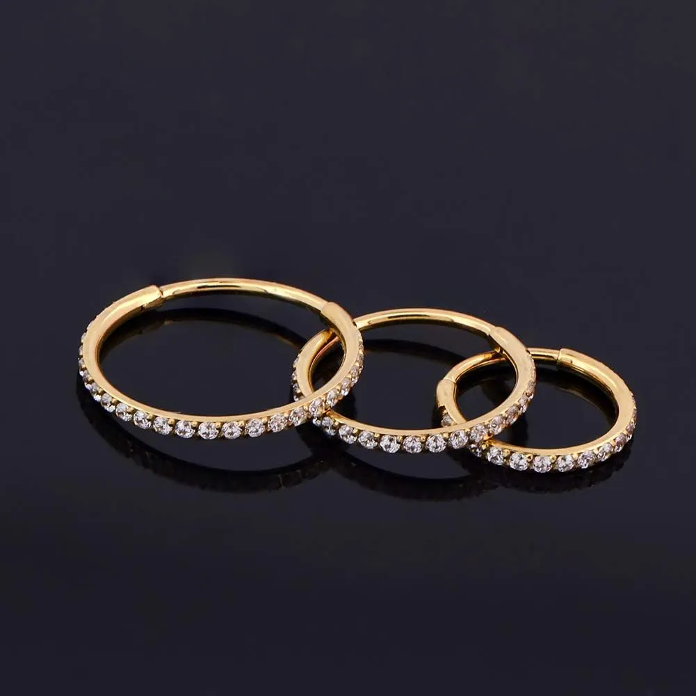 OUFER Gold Hinged Segment Earring Hoop 16G Stainless Steel with Cartilage Earrings Clear CZ Paved Tragus Helix Earrings Cartilage Earring Septum Nose Ring Hoop