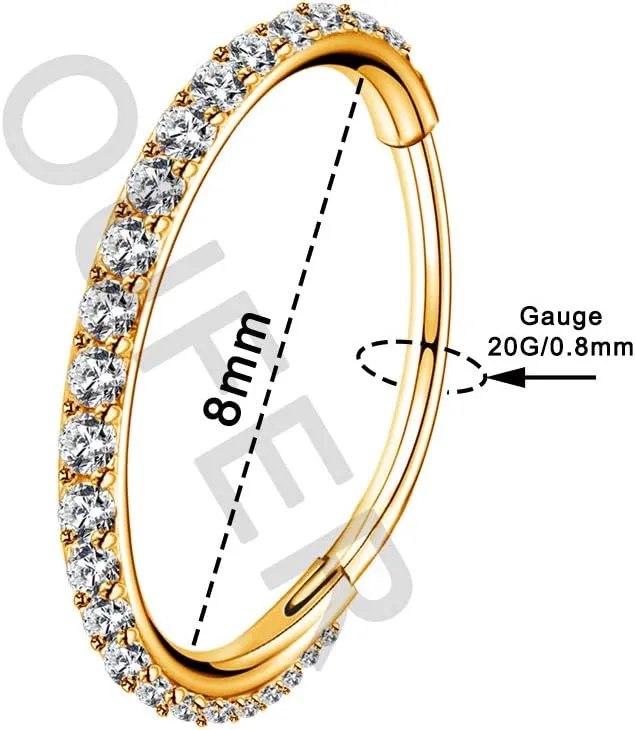 OUFER Gold Hinged Segment Earring Hoop 16G Stainless Steel with Cartilage Earrings Clear CZ Paved Tragus Helix Earrings Cartilage Earring Septum Nose Ring Hoop
