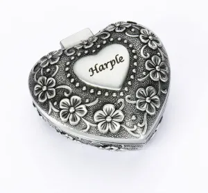 OXYEFEI Vintage Jewelry Box, Personalized Small Ring Box w/Name, Heart Shaped Jewelry Box, Customized Antique Jewelry Box Gifts for Women (Silver - Heart 1)