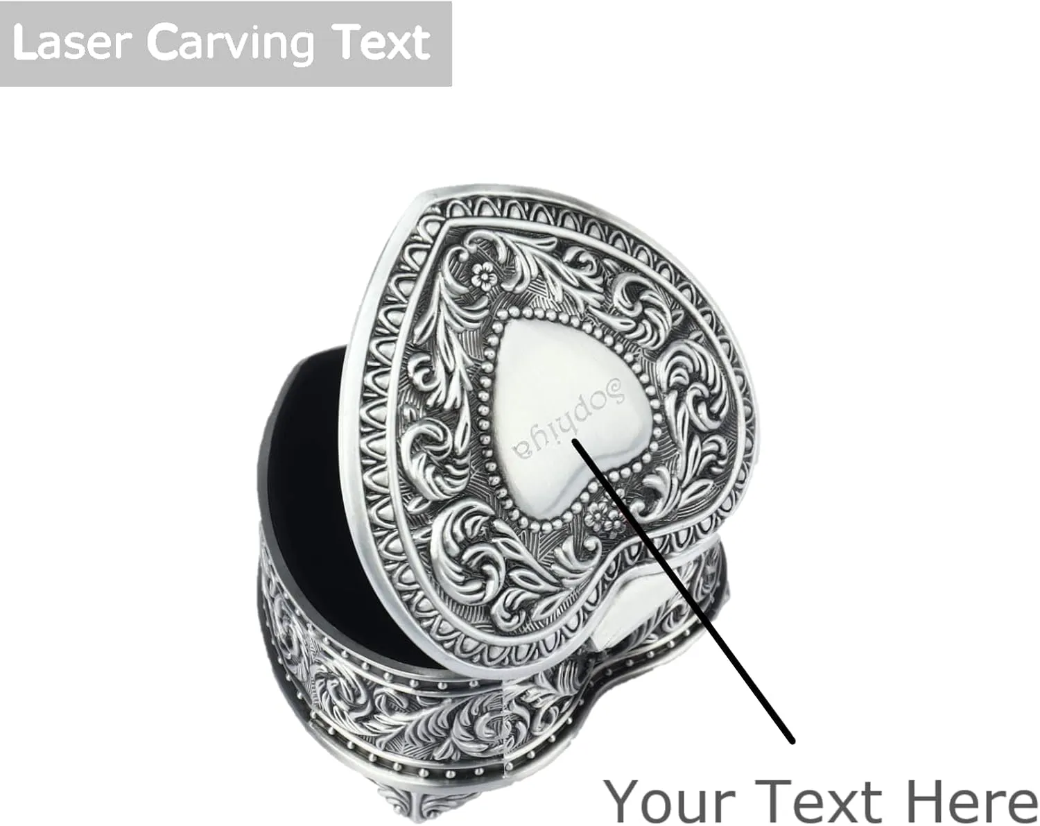 OXYEFEI Vintage Jewelry Box, Personalized Small Ring Box w/Name, Heart Shaped Jewelry Box, Customized Antique Jewelry Box Gifts for Women (Silver - Rectangular 2)